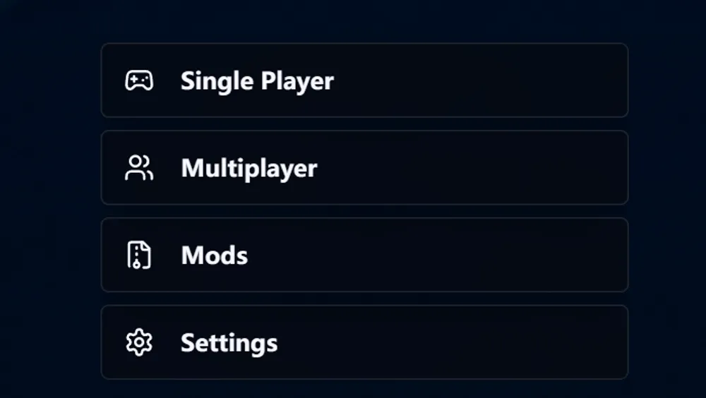 Voxalike menu showing Single Player, Multiplayer, Mods and Settings